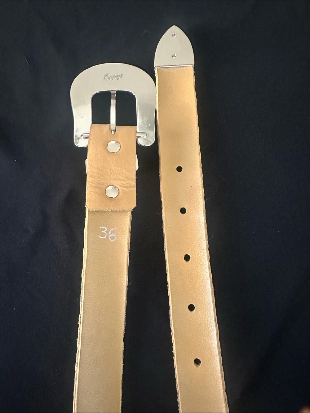 Kippys Tan Belt with Turquoise Stones and Engraved Silver Buckle - Picture 6 of 11